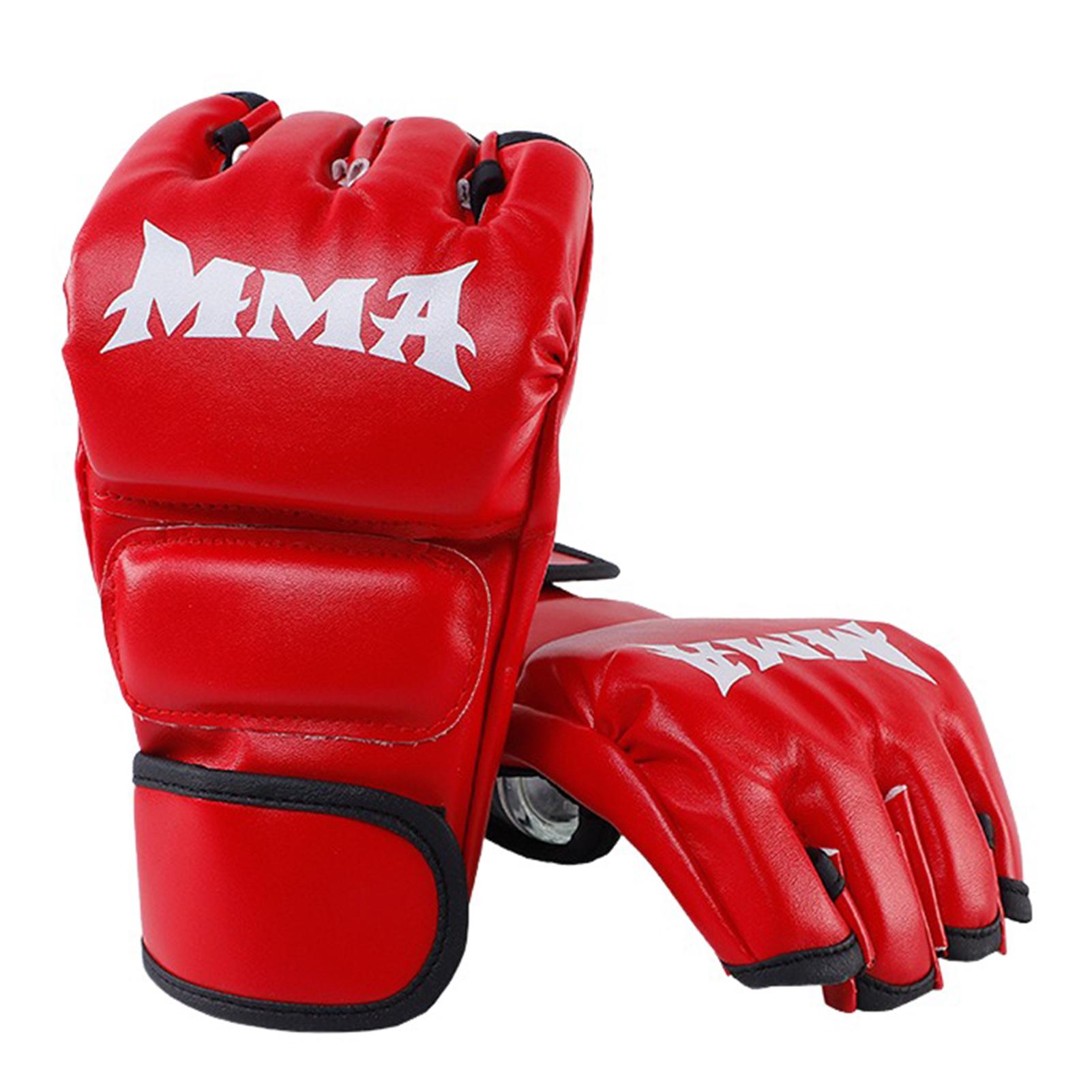 Half Finger Boxing Gloves Boxing MMA Kickboxing Gym Workout Knuckle Wrist Protection PU Leather Half Finger Punching Mitts красный