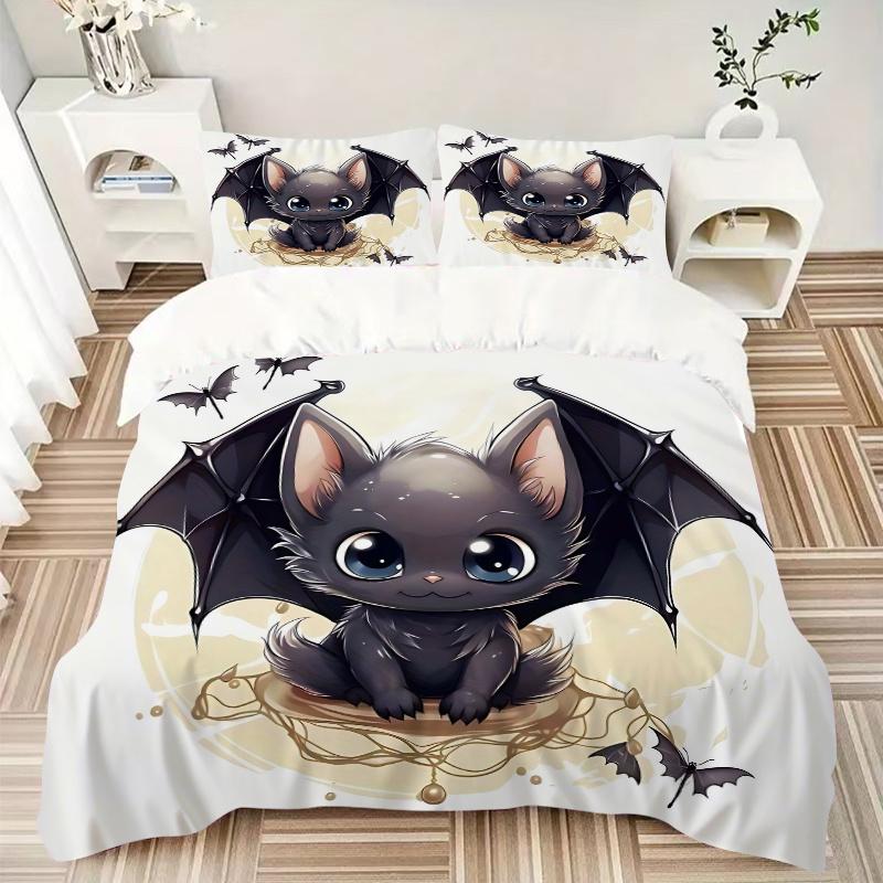 3pcs Delightful bat design Bedding Set, Including 1 Quilt Cover and 2 Pillow Shams, Without Filling, Soft and Comfortable Home Bedroom Fabri