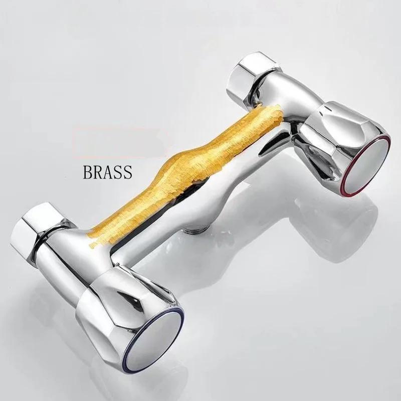 Hot and Cold Faucet Copper Into The Wall Kitchen Double Hole Laundry Basin Washing Basin Balcony Sink Washing Table Faucet