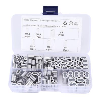 180pcs Crimping Loop Sleeve Kit 6?Size Aluminum Double Barrel Ferrule Universal for Wire Rope Cable