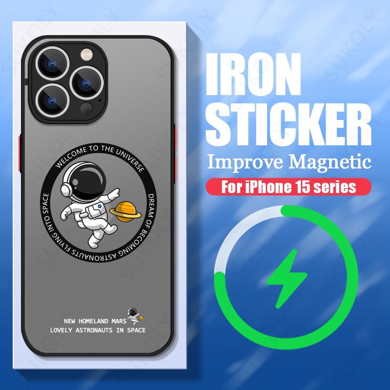 For iPhone 15 Pro Max 14 15 Pro 13 14 15 Pro Max Cartoon Astronaut Acrylic Phone Case For Magsafe Wireless Charge Back Cover