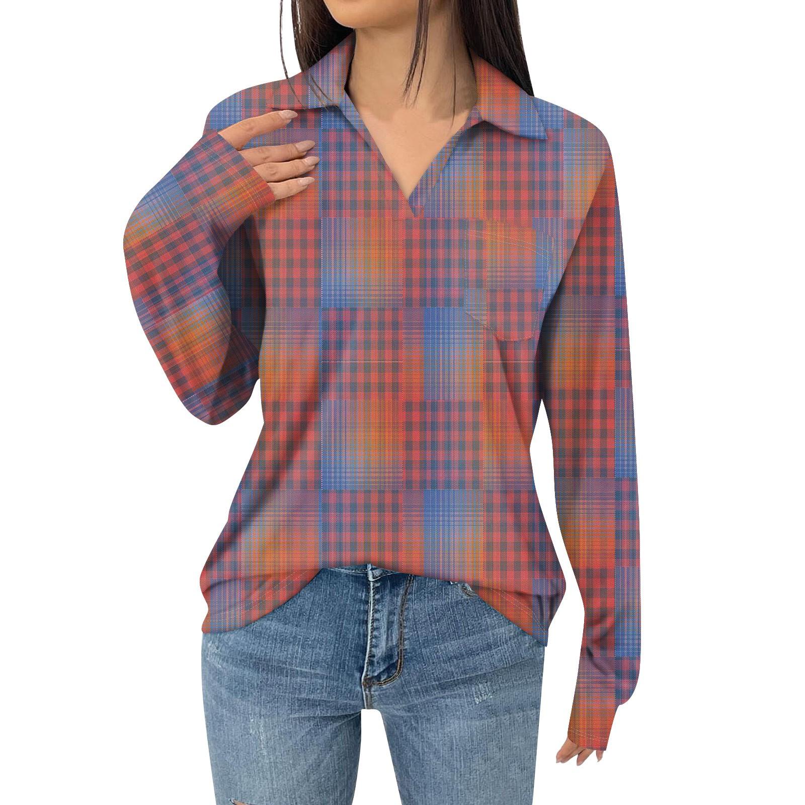 

Жіноча модна вільна футболка з принтом у клітку з довгим рукавом і кишенею XL винний