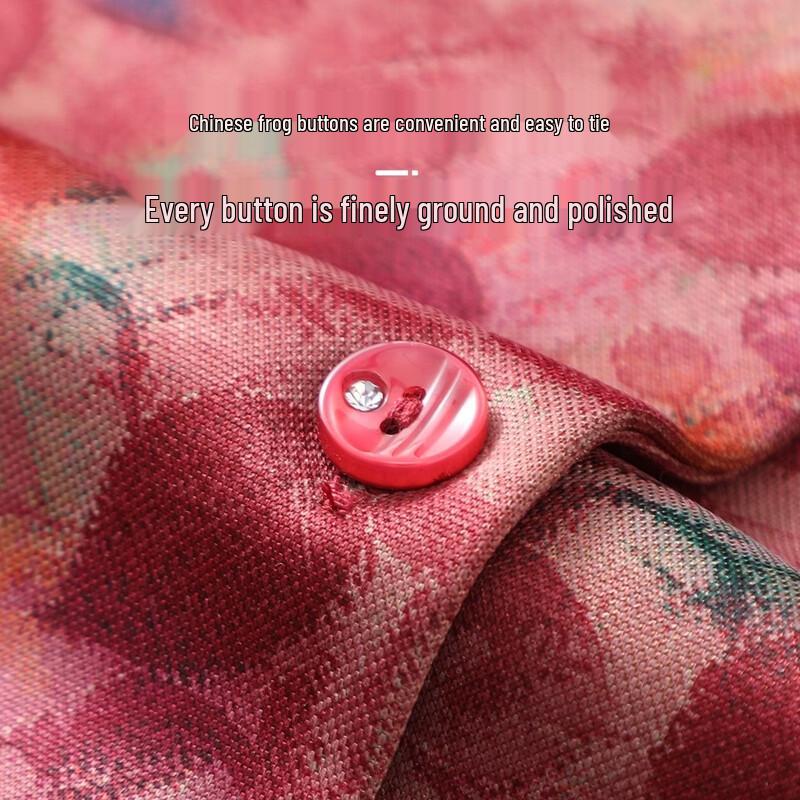 Yuzhaolin Elderly Women's Traditional Leaf Print Stand Collar Blouse