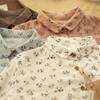 Spring Yuanbao Collar Floral Print Double Layer Gauze Cotton Shirt - Women's Loose Cotton Linen Style