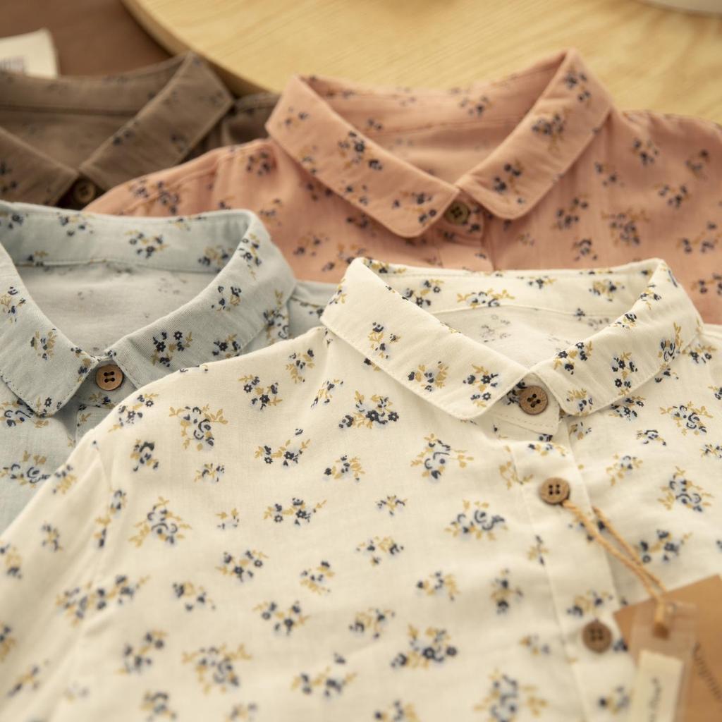 Spring Yuanbao Collar Floral Print Double Layer Gauze Cotton Shirt - Women's Loose Cotton Linen Style