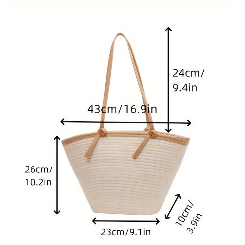 

Versatile cotton rope vegetable basket straw woven bag women s shoulder woven bag large capacity seaside vacation tote beach bag Open (without lining)