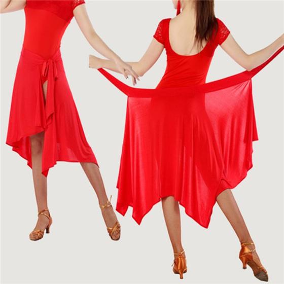 Latin Dance Skirt with Adjustable Tie Asymmetrical Wrap Style with Hip Scarf for Practice and Performance