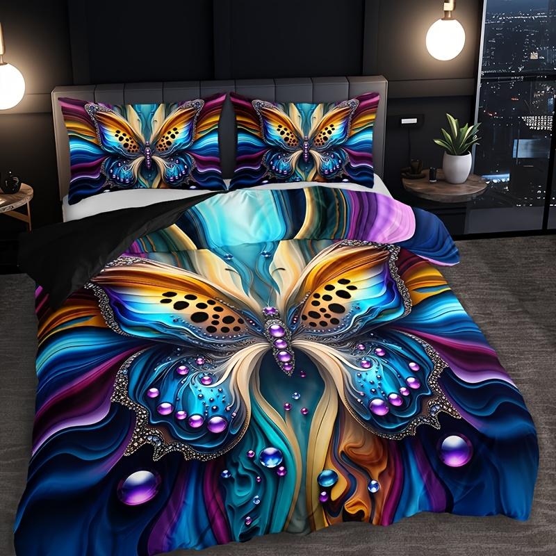 Vibrant Butterfly Print Duvet Cover Set All-Season Comfort Machine Washable For Home Dorm Decor Dorm Room Vibrant Bedding Set