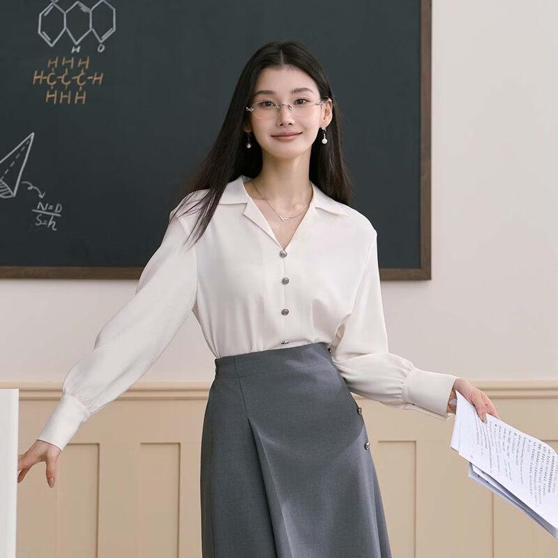 Женская классическая белая рубашка с длинным рукавом L