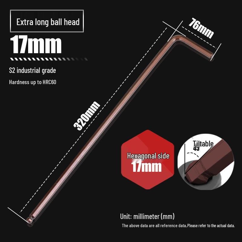 High Strength S2 Ball Head L-Type Extended Hex Key Wrench, Inner Hexagonal 6-Angle, Sizes 2.5mm & 4mm