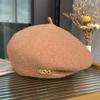 Hat Women's Winter Wool Knitted Artist's Hat British Vintage Student Beret New Three-dimensional Bud Hat Tide