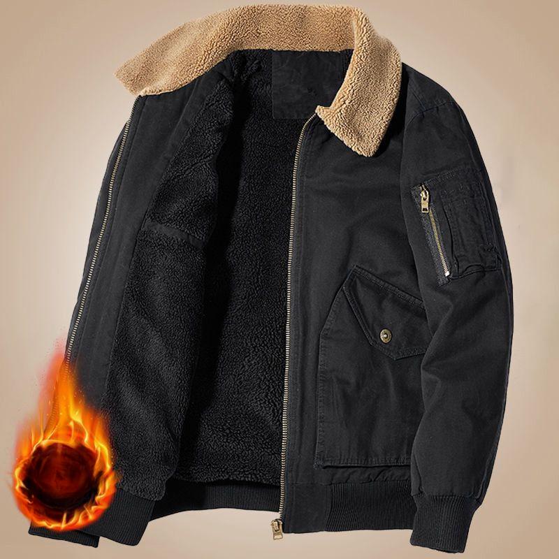Veste d'hiver pour homme, nouvelle, ample, style utilitaire, en laine d'agneau, multi-poches, polaire, épaissie, thermique