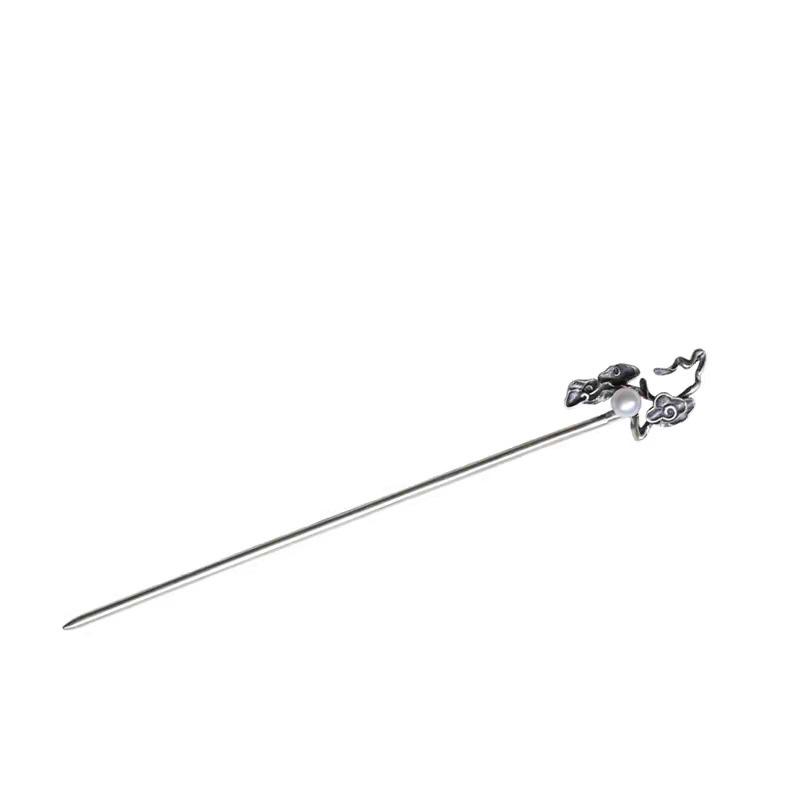 S925 Sterling Silber Glückswolken Haarnadel - Antiker Chinesischer Ethnischer Stil für Damen-Hochsteckfrisur
