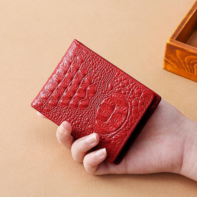 Men's Genuine Crocodile-Embossed Leather Wallet with ID Card Slot & Multiple Pockets - Compact Business RFID Blocking