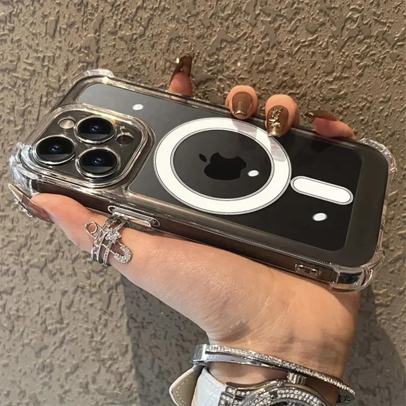

Роскошный магнитный чехол для телефона с беспроводной зарядкой для iPhone 15 14 13 12 11 Pro Max Plus для Magsafe, прозрачный противоударный чехол-бампер For iPhone 11