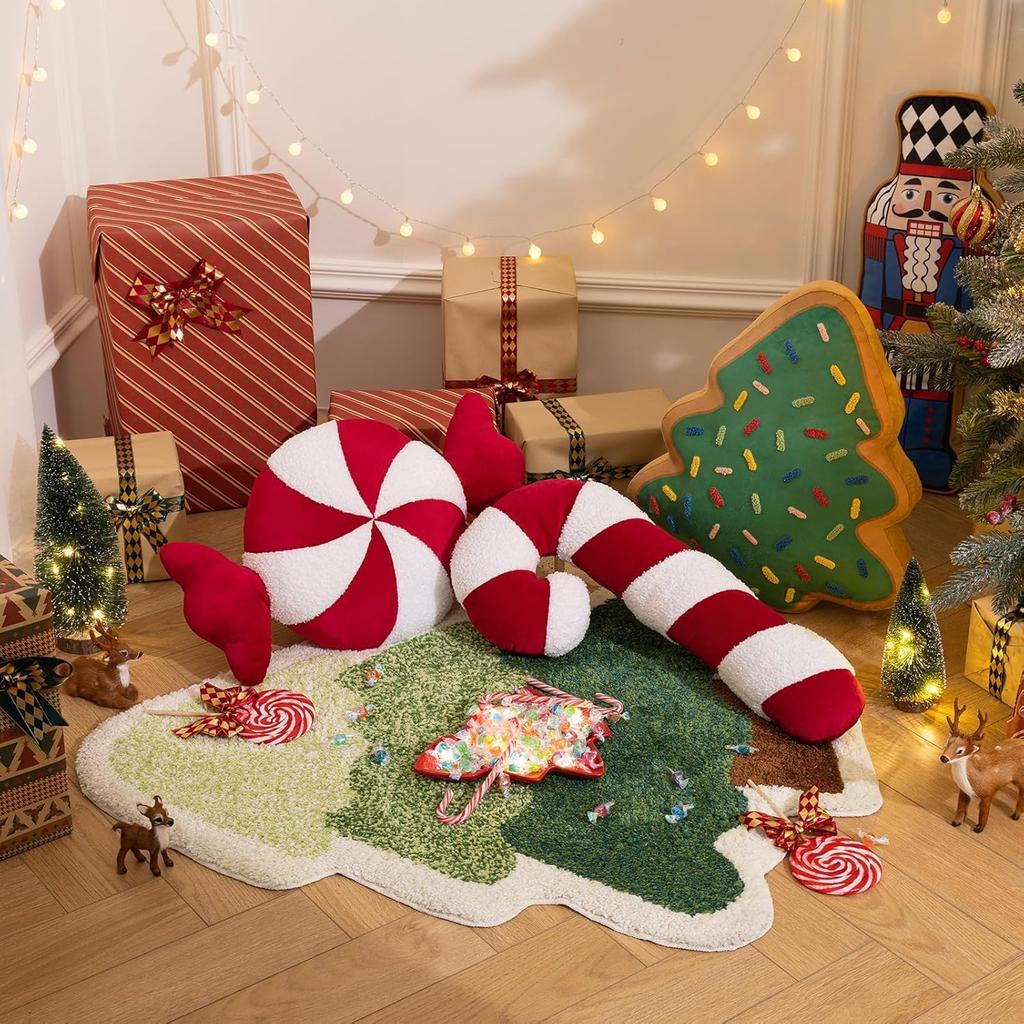 Candy Cane Pillow, Christmas Candy Throw Pillow Xmas Red Spiral Lollipop Pillow Cute Sweet Shaped Decorations for Bedroom, Living Room, Winter Home