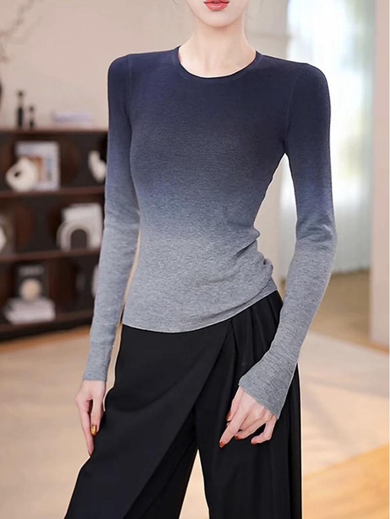 Women s Gradient Wool High Neck Cropped Knit Top - Korean Style Autumn/Winter Slim Fit M