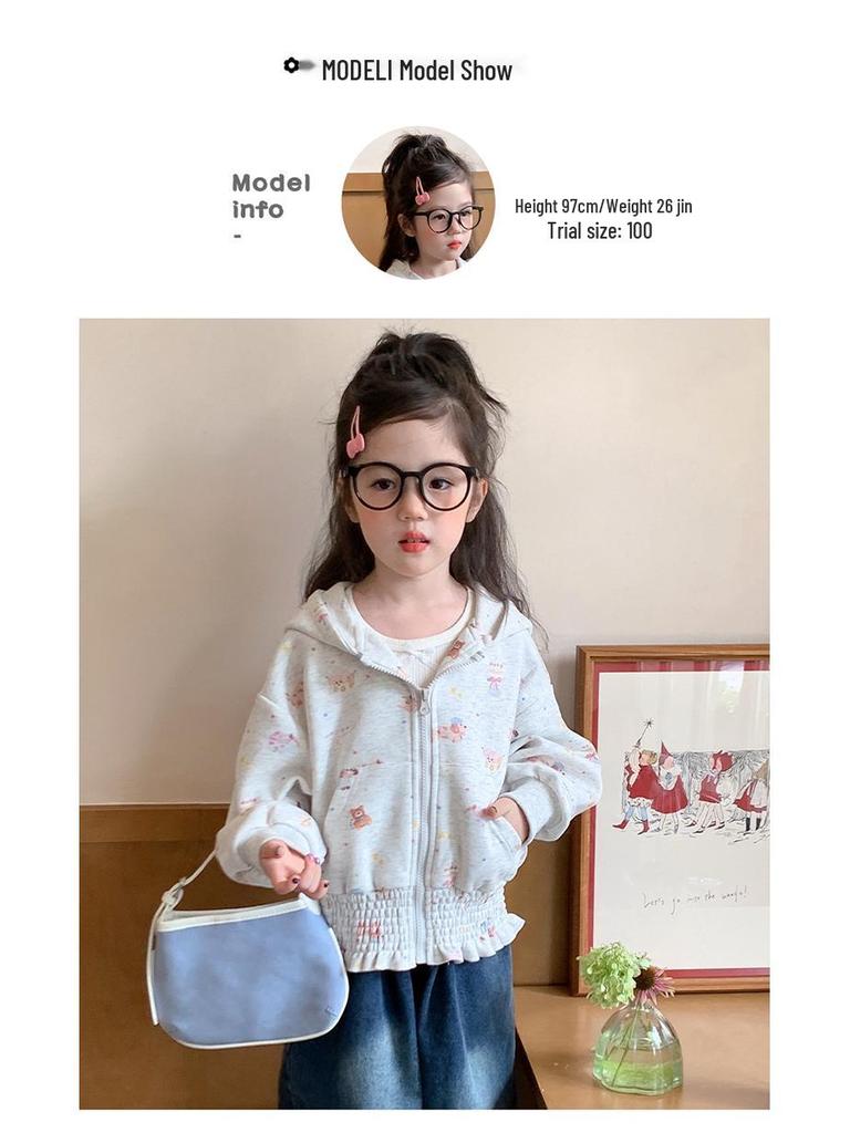 2025 Girls' Floral Hooded Cardigan - Spring/Autumn Sweatshirt for Kids