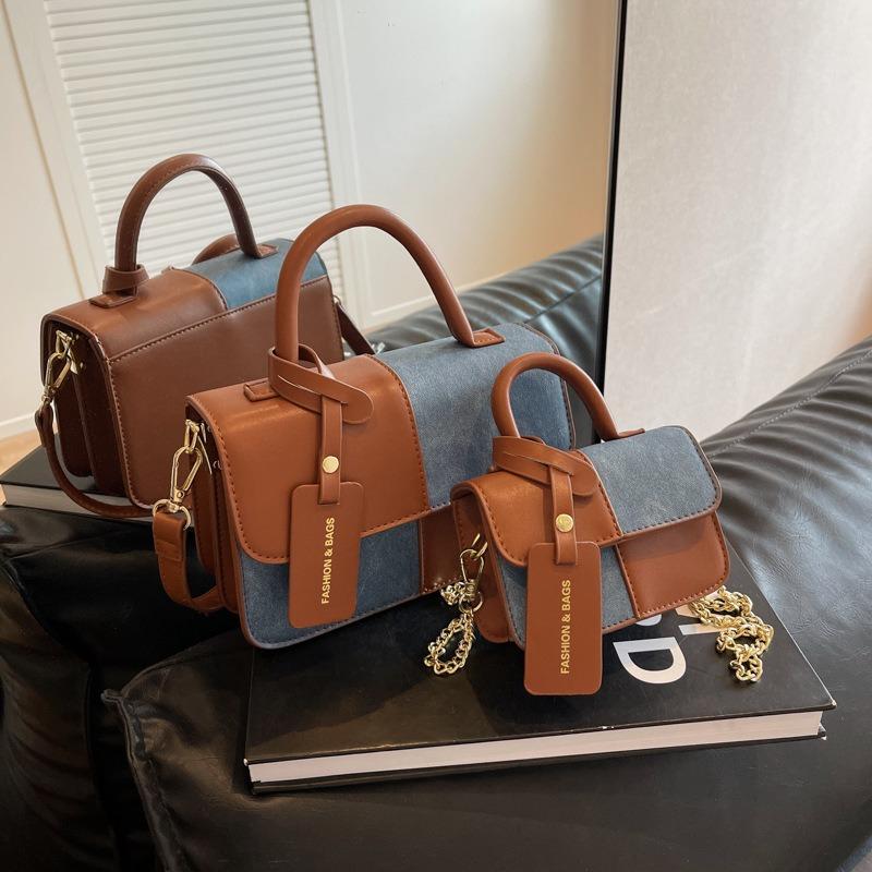 Fashion contrasting color simple handbag new trendy casual small square bag retro shoulder messenger bag bag women