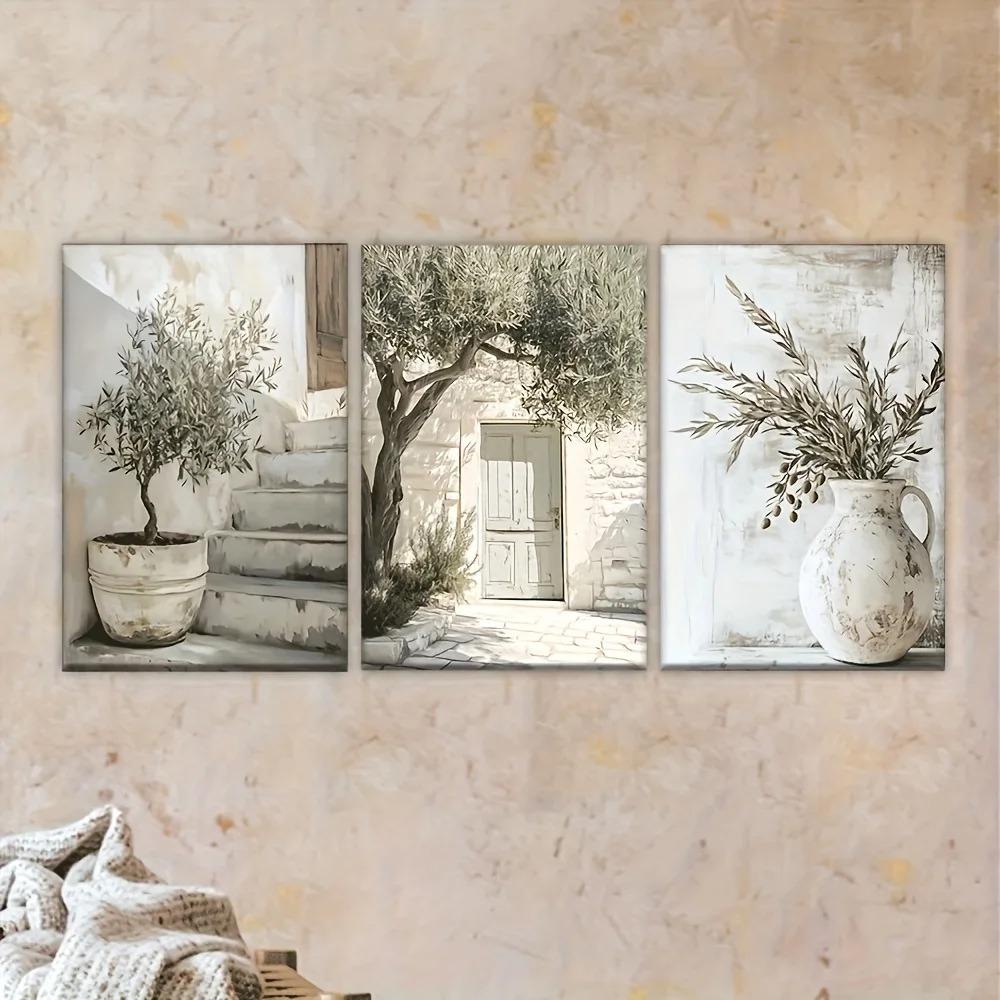 Leinwandposter, Retro Kunst Olivenbaum, Mediterrane Landschaft Wandkunst Drucke, Schlafzimmer Küche Flur Wanddekoration