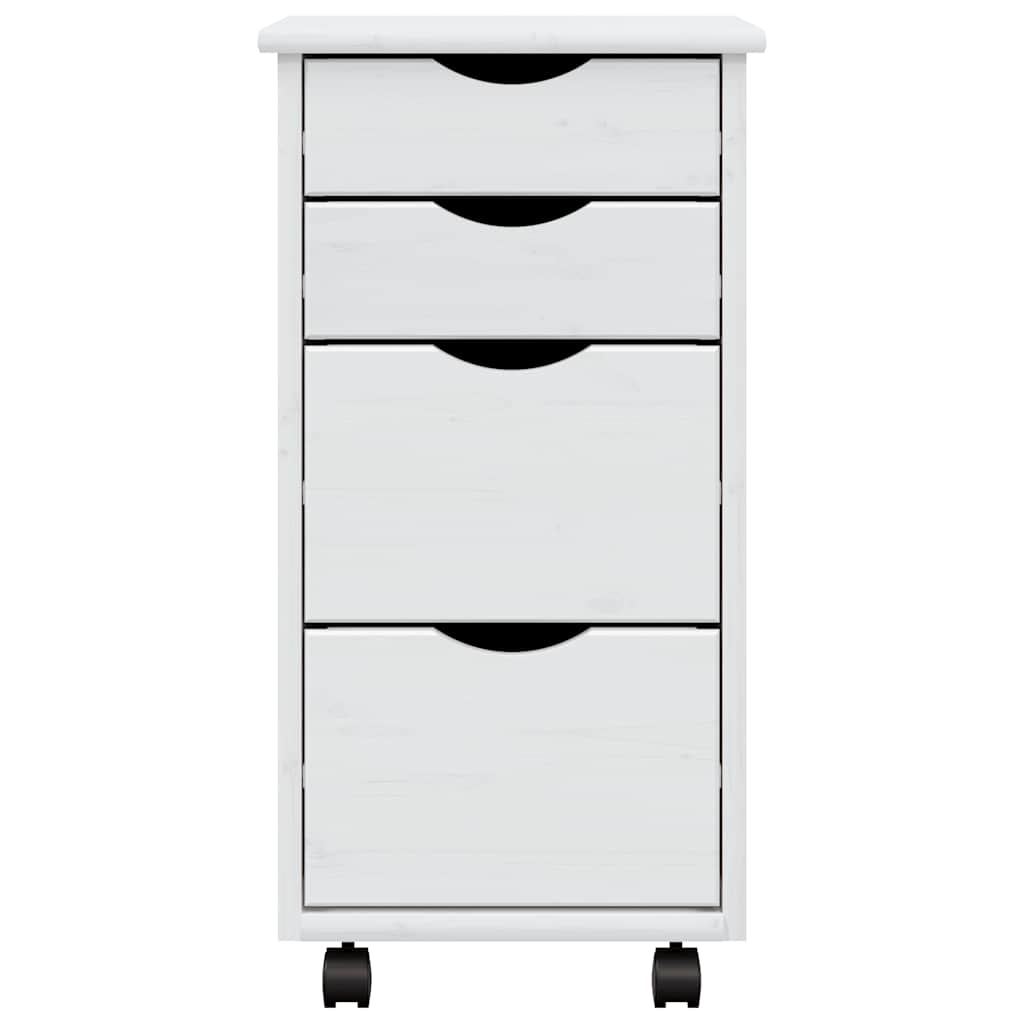 MOSS Mobile Drawer Cabinet in White Solid Pine Wood
