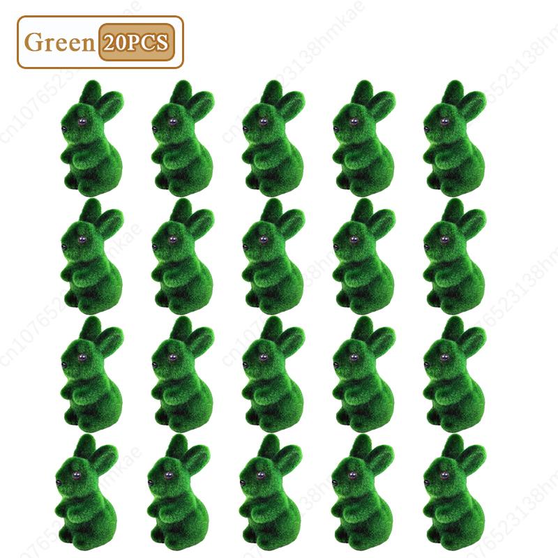 1/3/5/10/20PCS Easter Bunny Green Flocking 3D Moss Bunny Statue Simple Creative Garden Decoration Holiday Gift Bunny Ornament