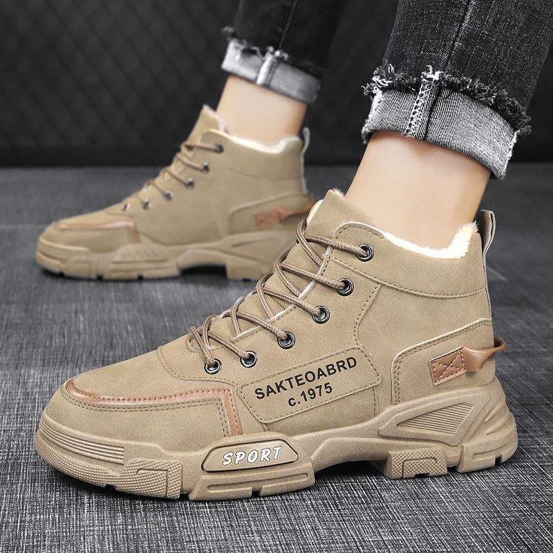 2025 Winter New Snow Boots Men's Velvet British Thermal Tooling Shoes Thick-soled High-top Waterproof Northeast Cotton Shoes