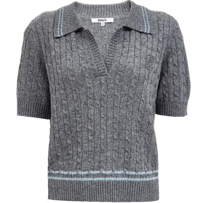 Only Women's Polo Collar Wool Blend Short Sleeve Knit Top