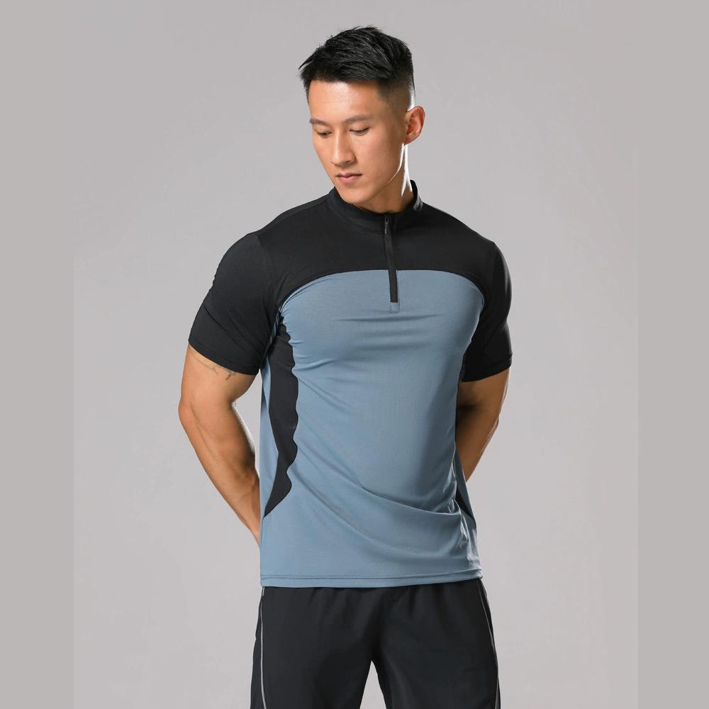 Fitness Running Sports Short Sleeved T-shirt Men's Stand Up Collar Half Zipper High Elasticity Breathable Outdoor Quick Drying Clothes