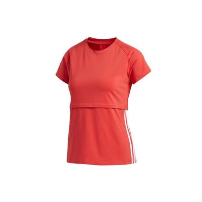 Three Stripe Color Block Crew Neck Short Sleeve T-Shirt Women Tops Orange Red FJ7294
