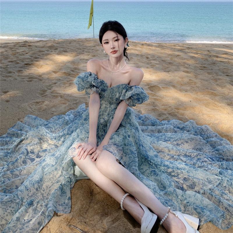 Beach Dress New Seaside Vacation Bohemian Long Dress Floral Dress Photo Travel Wear Super Fairy