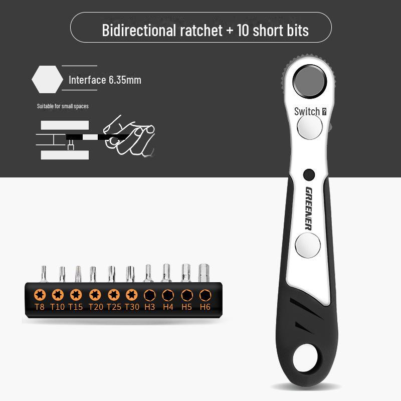 Green Forest Right Angle Ratchet Screwdriver Set with Cross & Flat Heads
