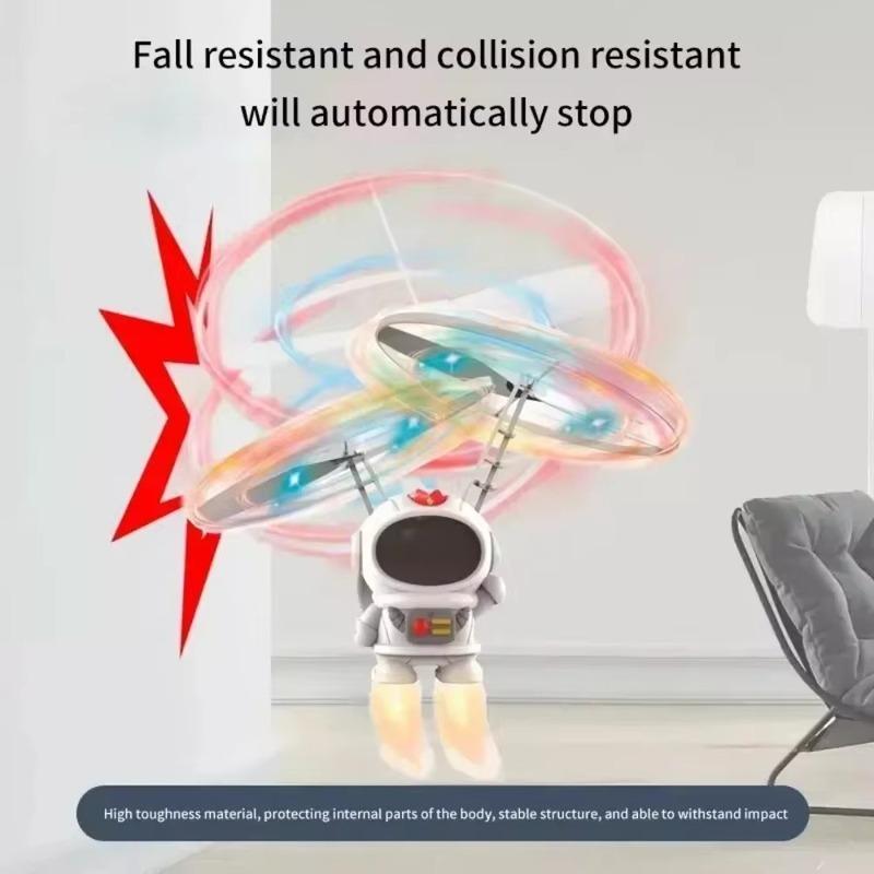 Levitating Luminous Astronaut Flying Drone Toy, Hand Controlled Interactive Robot Aircraft with LED Lights, Outdoor Kids Gift