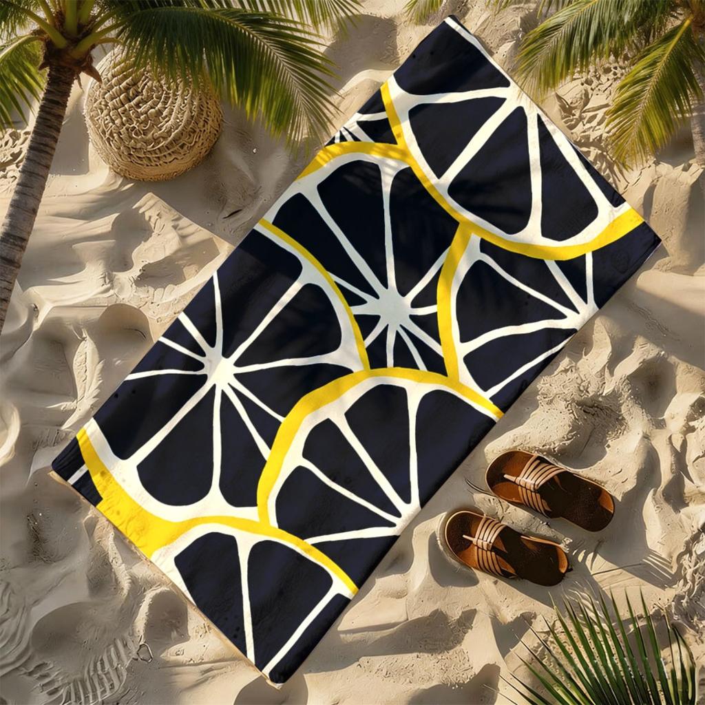 Minimalist Style Lemon Slices Polyester Microfiber Beach Towel Is Highly Absorbent, Suitable for Swimming and Beach Outings