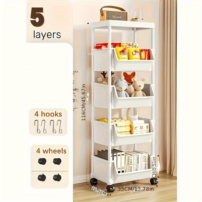 Ein mehrschichtiger Rollwagen aus Kunststoff für Küchen, Badezimmer, Heimbüros, platzsparende Spender für Körperpflegeprodukte mit Rädern