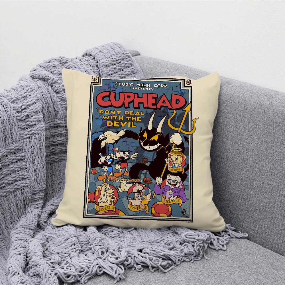 משחק שיתופי לשני שחקנים C-Cuphead ציפית לכרית מקרה כרית רך לקישוט ספה בסגנון חוות קישוטים לבית ומגן ציפית לכרית