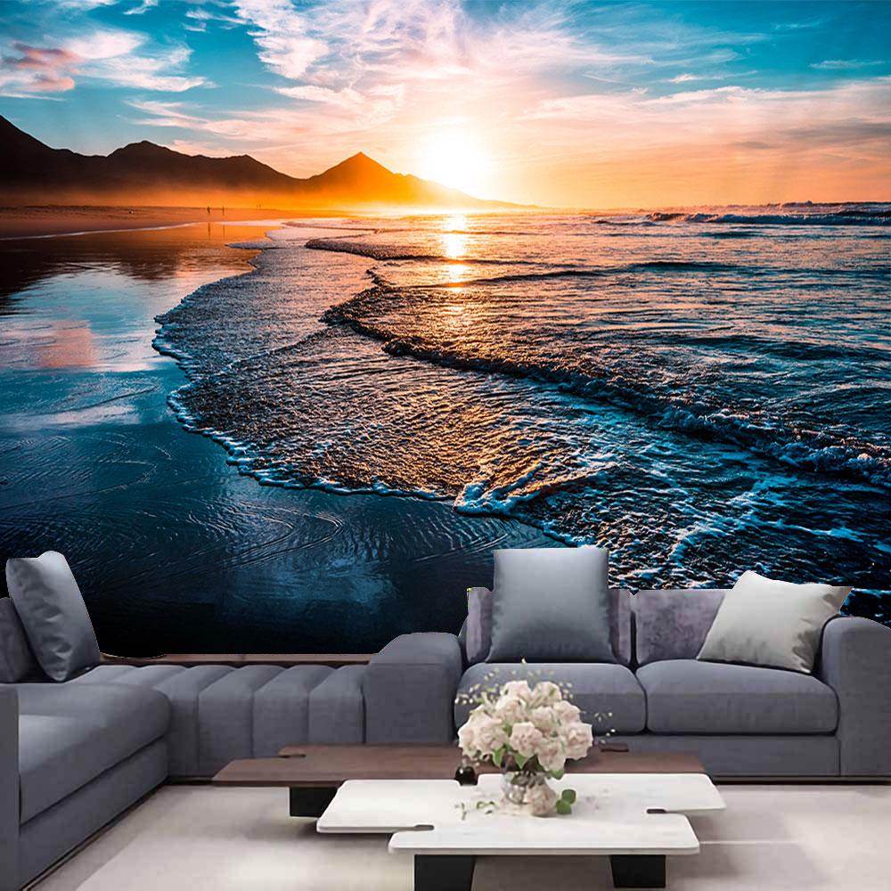 Ocean View Wall Tapestry Forest Waterfall Lotus Decoration Wall Carpet Beach Tapestry Living Room Bedroom Background Cloth