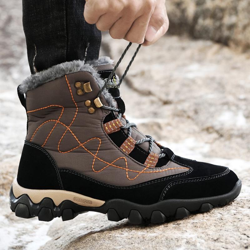 Men's Waterproof High-Top Snow Boots, Plus Velvet Lining, Non-Slip, Warm Plush, Winter Outdoor Casual Cotton Shoes