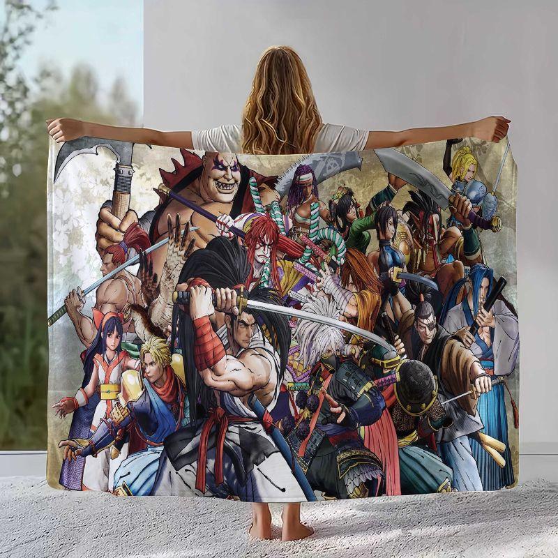 Retro Samurai Spirits Shodown Flannel Blanket,Ultra Soft Warm Plush Throw for Home Bedroom Bed Sofa Cover Office Camping Picnic