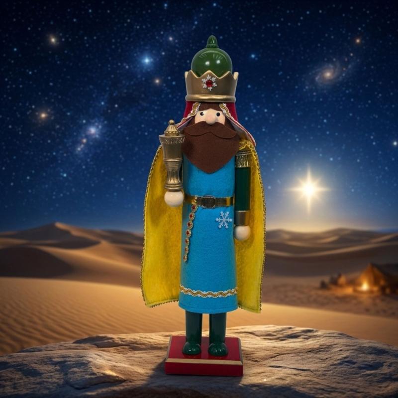 Handmade Wooden Holiday Figurine, Wise Men Nutcrackers Decors for Tabletop, Mantel, and Winter Shelf Display