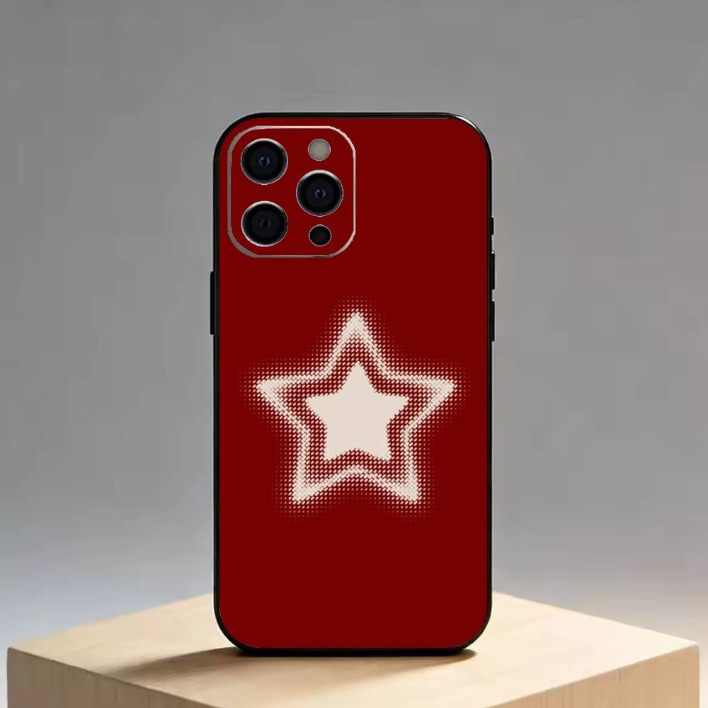

Minimalist Red Star Phone Case For iPhone 17,16,15,14,13,12,11 Plus,Pro Max,XS,Soft Silicone Black Cover iPhone15promax