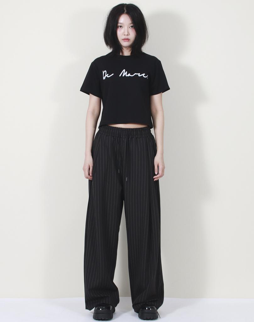 Deumakeu Solid Stripe Wide Pants Black