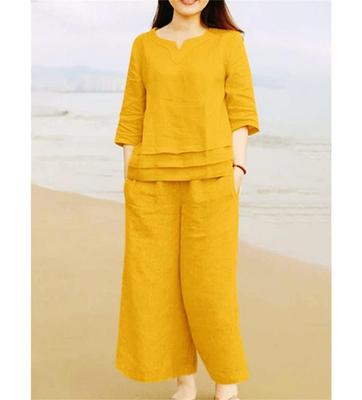 Indian Designer Cotton Slub Kurta Pant Cord Set Women Bollywood Party Wear Top Tunic Kurti Dress