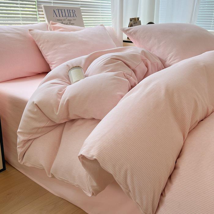 Japanese Minimalist Pure Cotton Bedding Set - Washed Cotton Duvet Cover, Bed Sheet, Dorm-Friendly (3 or 4-piece).