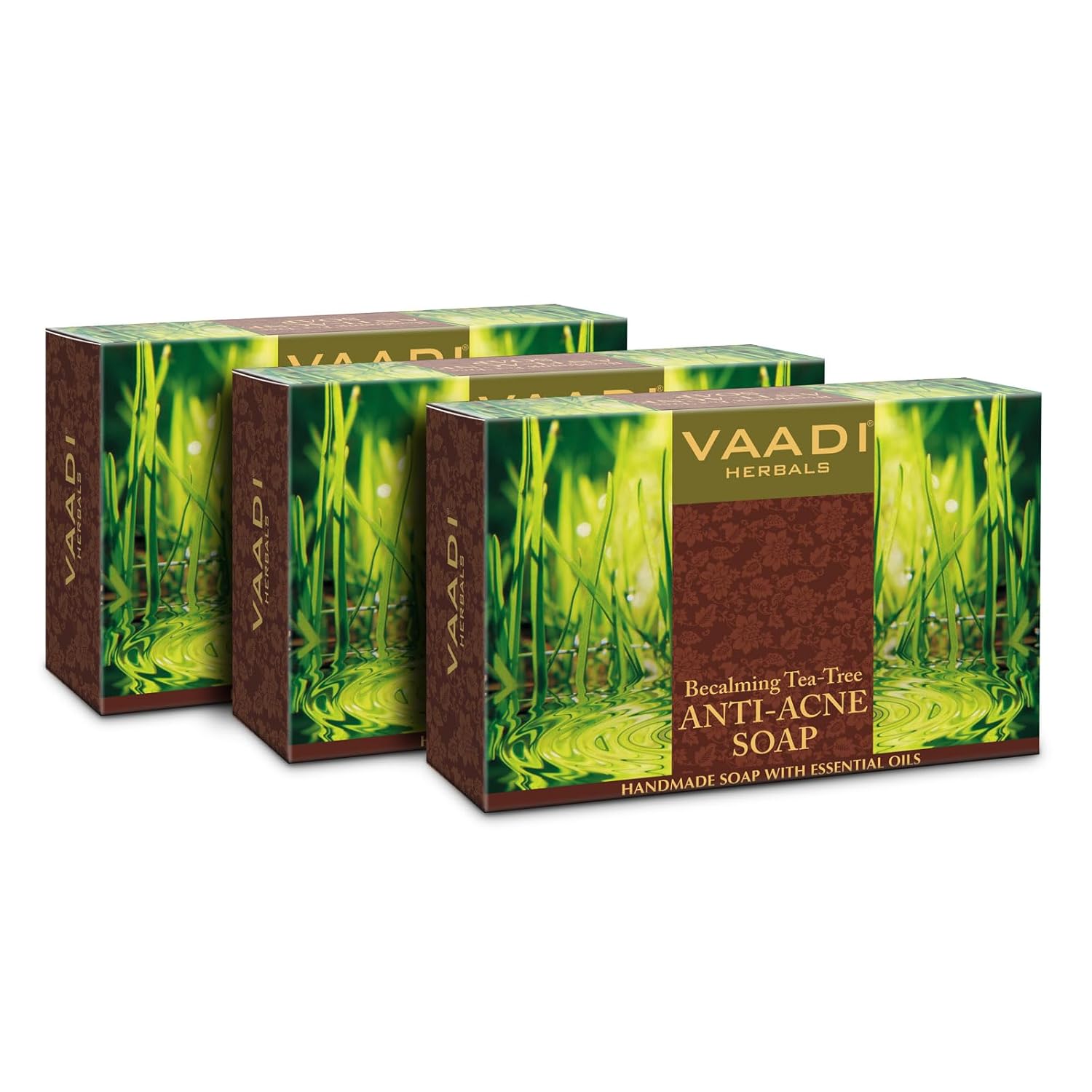 Vaadi Herbals Becalming Tea Tree Soap Anti Acne Therapy 75g x 3 Pack for Clear Skin Care
