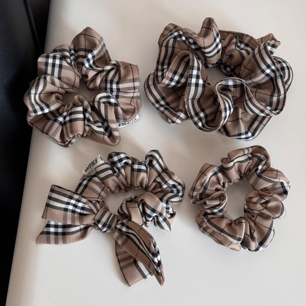 Korean Retro Plaid Scrunchie Hair Tie Headband for Women