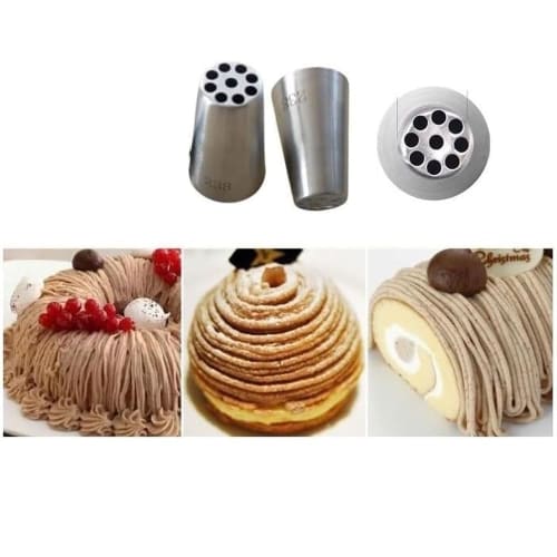 3-delt sett med monteringsdyse, kremkakepyntedyse, mochirør og bakeredskap for mochidekorasjon i rustfritt stål