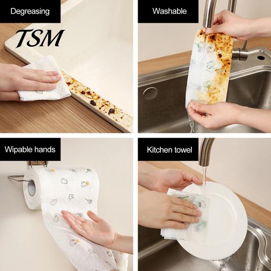 Reusable Dishwashing Cloth 50/100/200Pcs/Roll Kitchen Paper Towel Super Water Oil Absorbent Wet Dry Dual Soft Use Food Grade Tear-off Washable