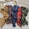 New Artistic Floral Retro Pleated Cotton Linen Scarf Thin Versatile Women's Scarves Paired Clothing Autumn Winter Fashion Trend