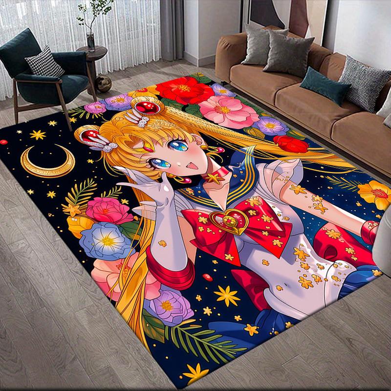 Sailor Moon2 Flannel Pattern Square Carpet,Area Rug,Carpet Rug for Living Room Bedroom Sofa Playroom Decor,Non-slip Floor Mat